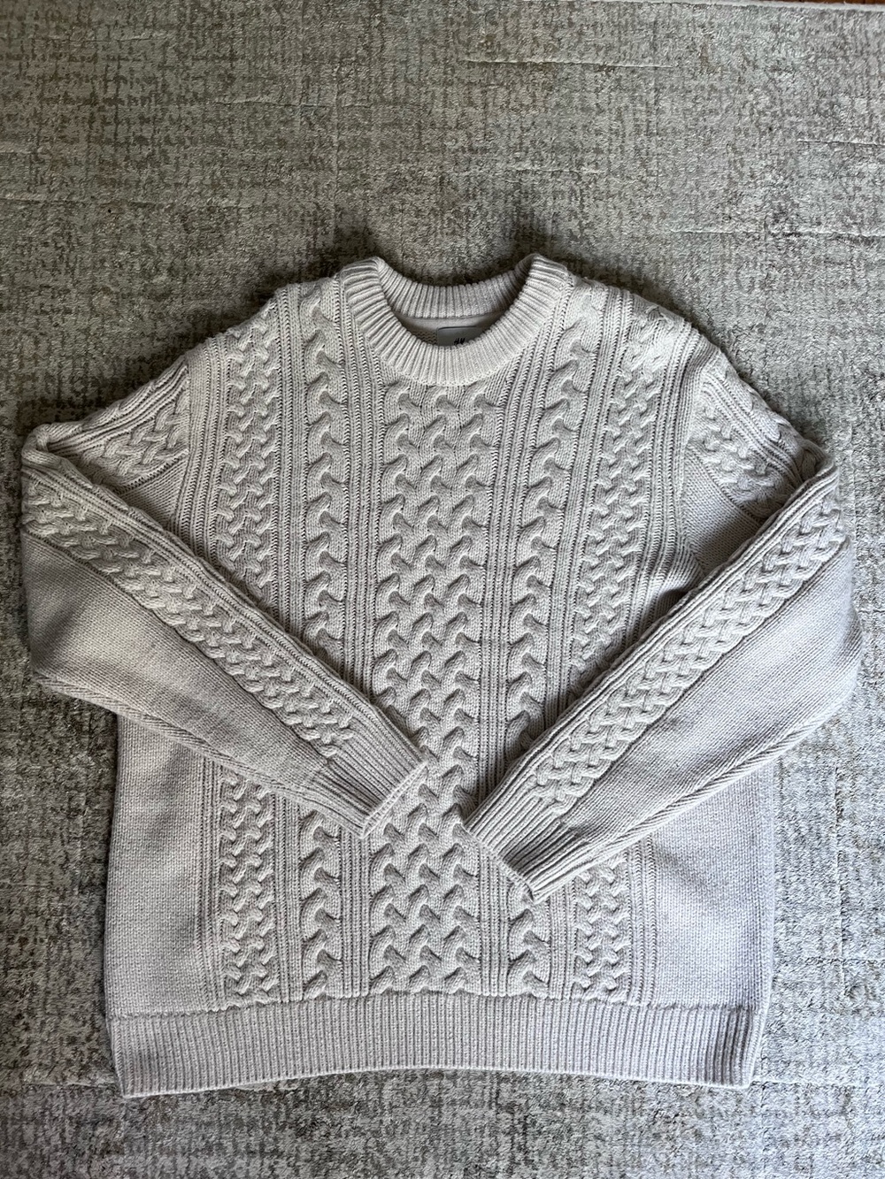 H&M Off-White Oversized Relaxed Knit Sweater